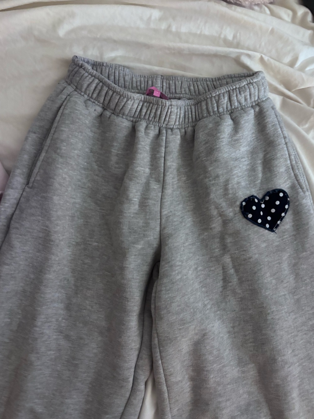 Edikted Gray Sweatpants with Navy Polka Dot Heart